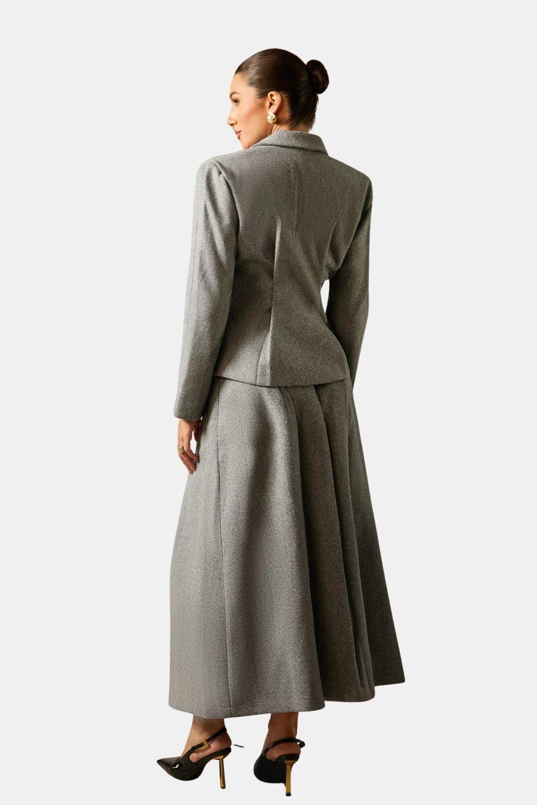 Audrey – Grey Blazer and Pleated Midi Skirt Set