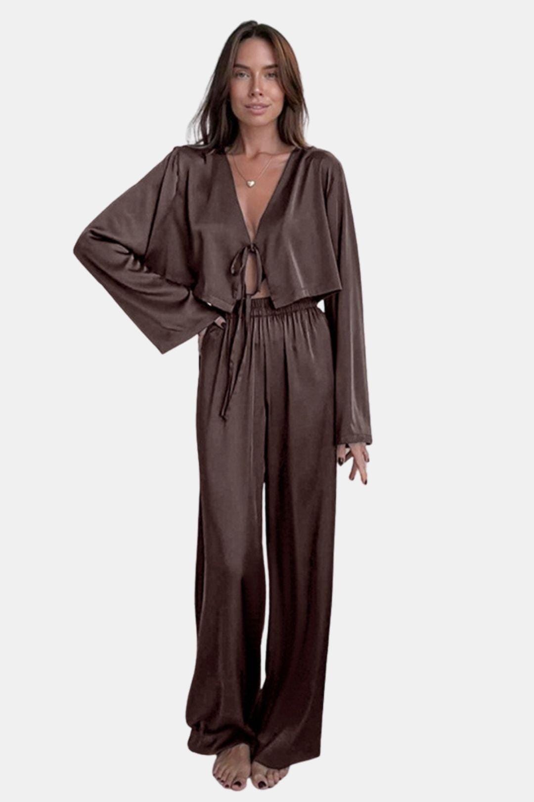 Giulia - Satin Lace-Up Two-Piece Homewear Set