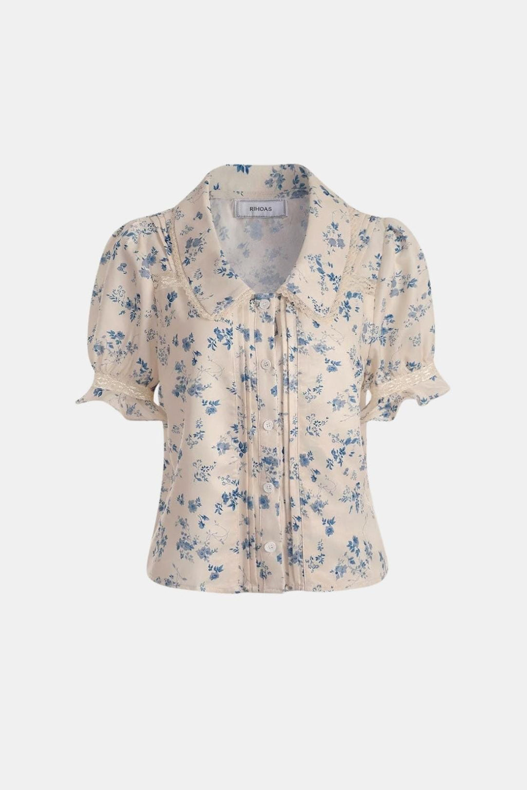 Alyna – Lace Spliced Pleated Floral Shirt in White