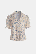Alyna – Lace Spliced Pleated Floral Shirt in White