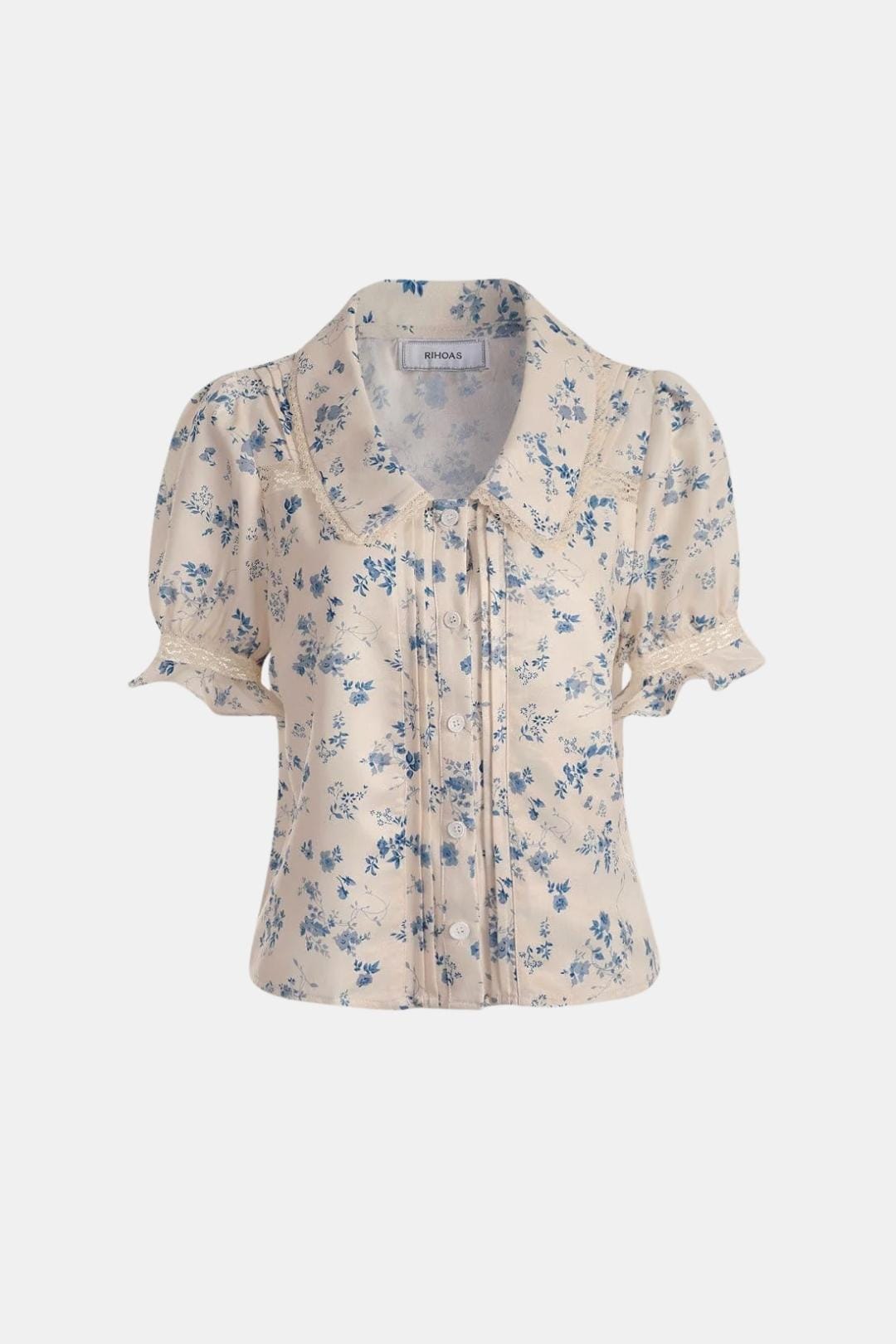 Alyna – Lace Spliced Pleated Floral Shirt in White