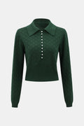 Arete – Lapel Ribbed Textured Knit Top