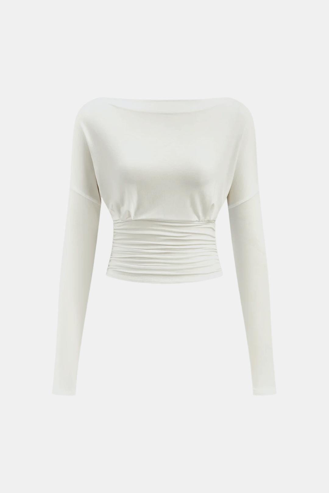 Callia – Ruched Waist Semi-Sheer Long Sleeve Top