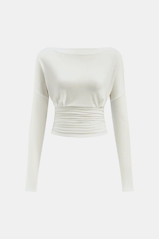Callia – Ruched Waist Semi-Sheer Long Sleeve Top