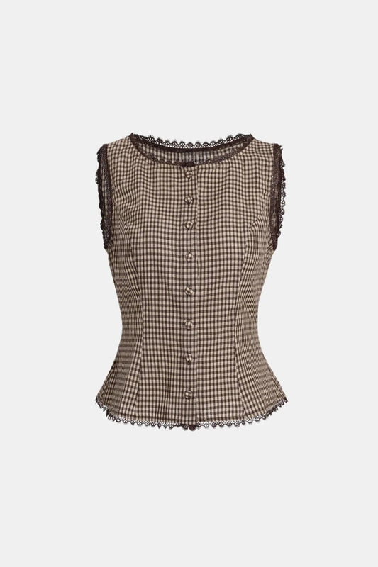 Corvina – Plaid Lace Trim Tailored Vest