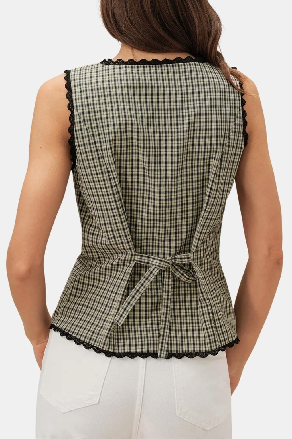 Corvina – Plaid Lace Trim Tailored Vest