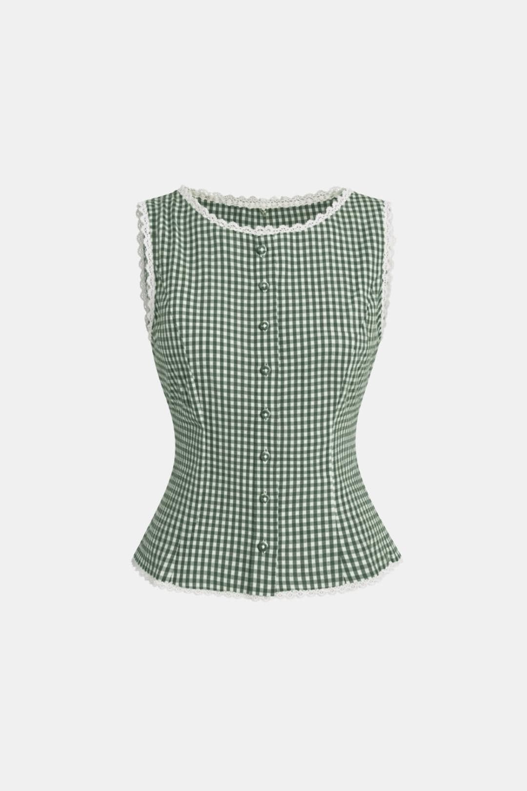 Corvina – Plaid Lace Trim Tailored Vest