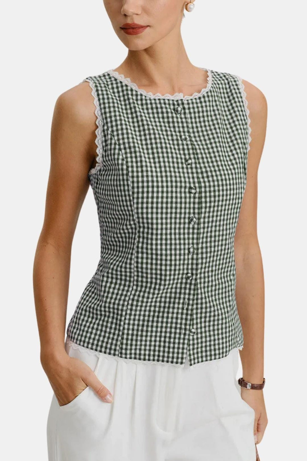 Corvina – Plaid Lace Trim Tailored Vest
