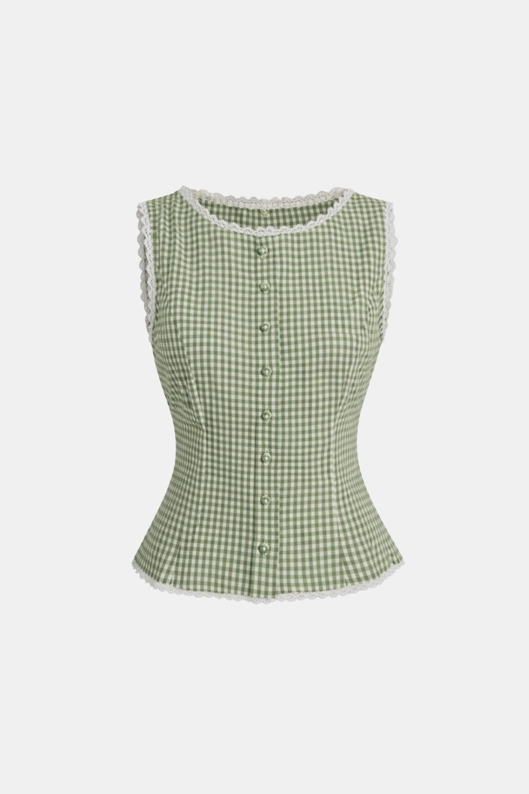 Corvina – Plaid Lace Trim Tailored Vest