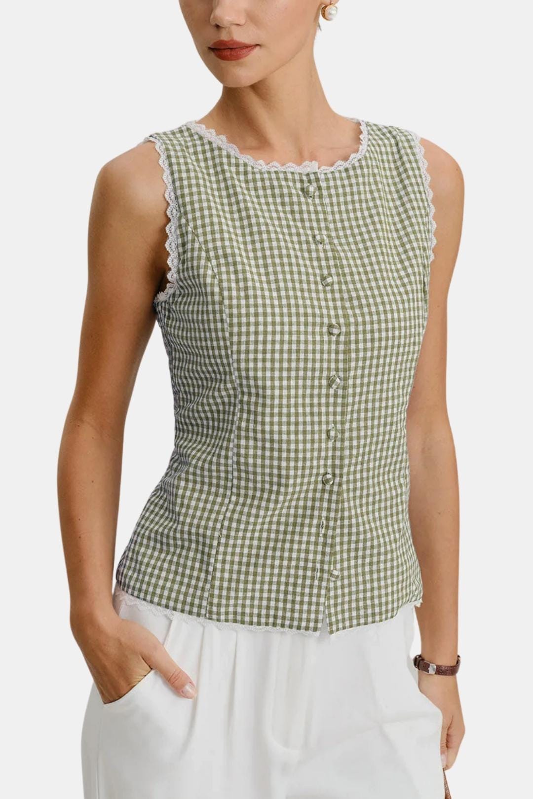 Corvina – Plaid Lace Trim Tailored Vest