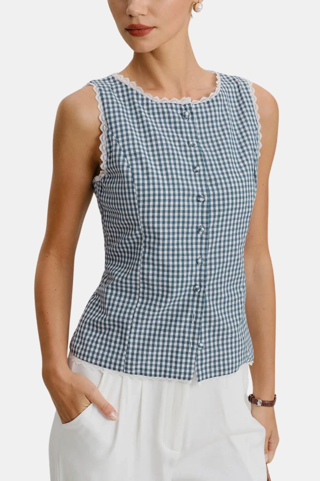 Corvina – Plaid Lace Trim Tailored Vest