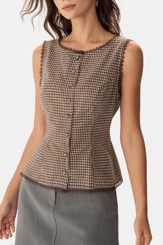 Corvina – Plaid Lace Trim Tailored Vest