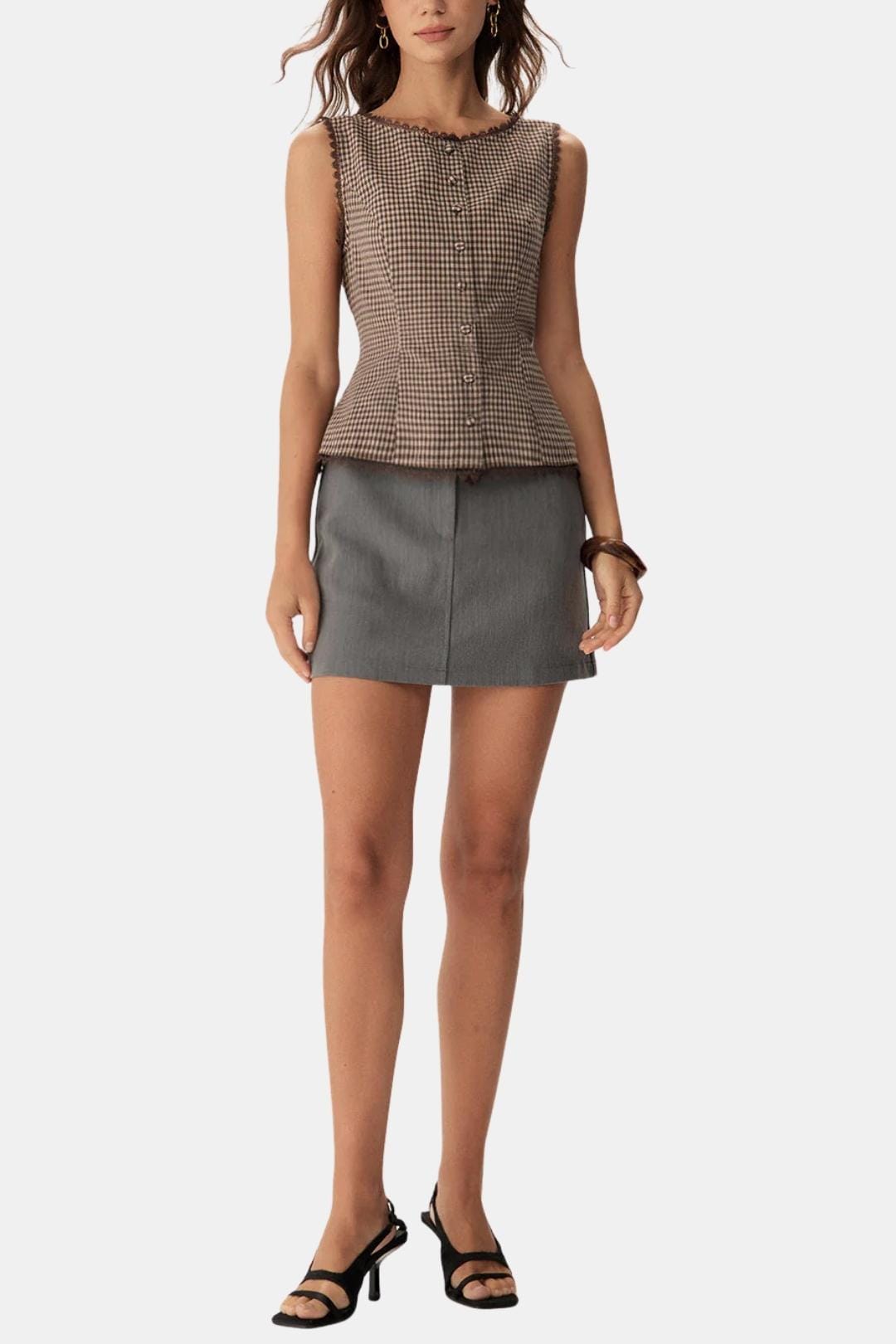 Corvina – Plaid Lace Trim Tailored Vest