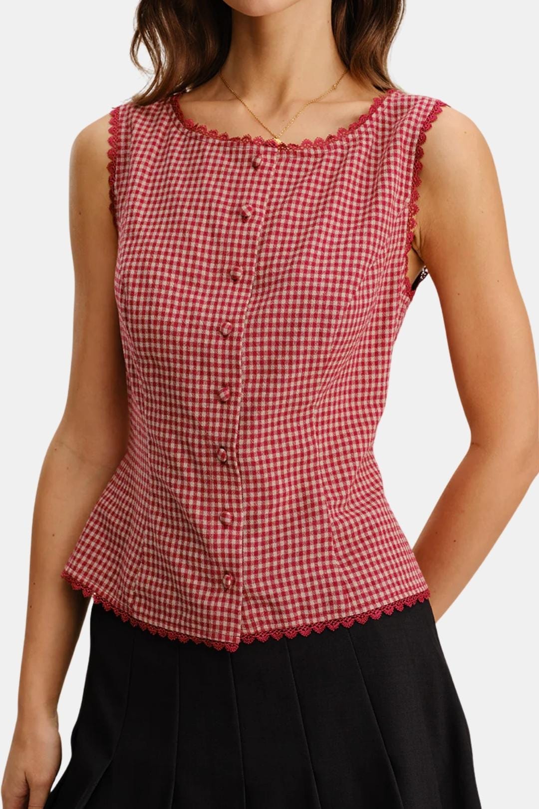 Corvina – Plaid Lace Trim Tailored Vest