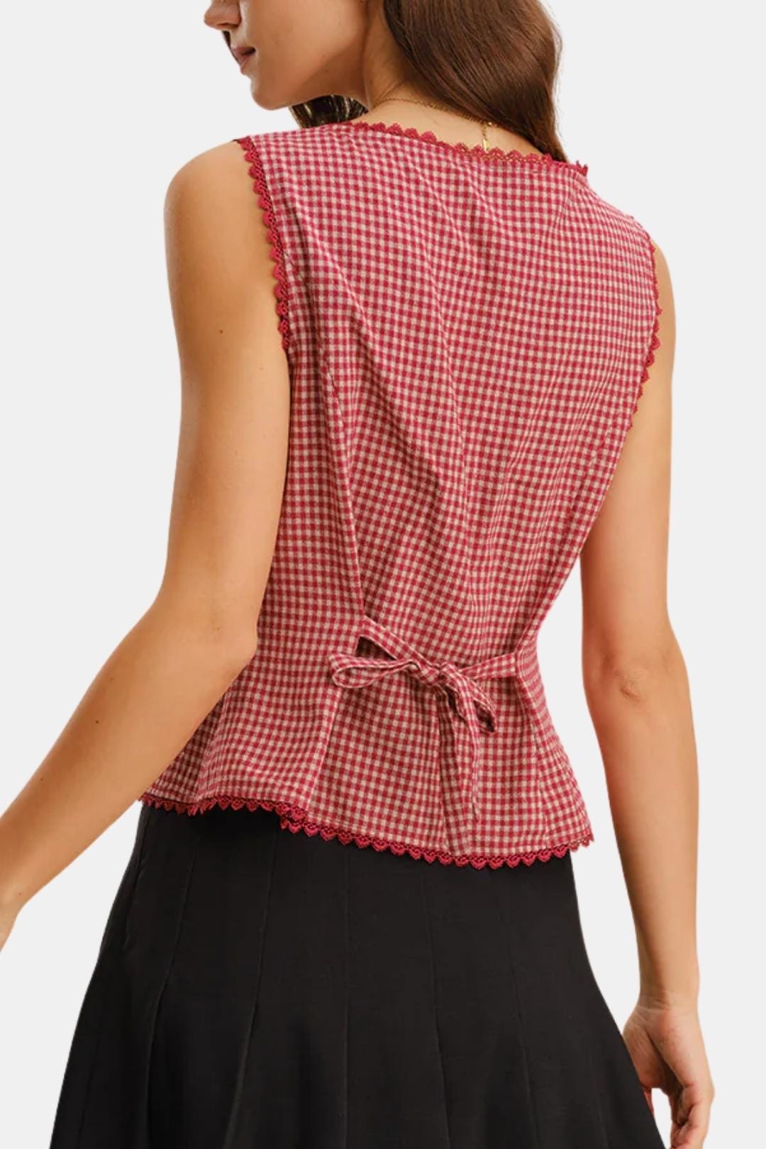 Corvina – Plaid Lace Trim Tailored Vest