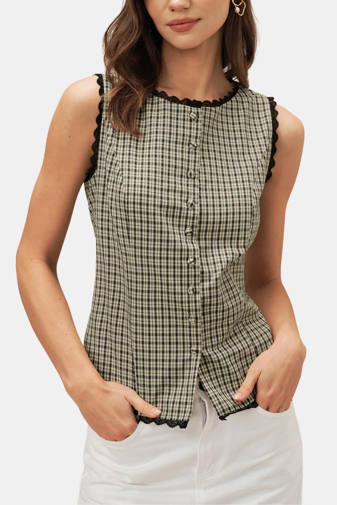Corvina – Plaid Lace Trim Tailored Vest
