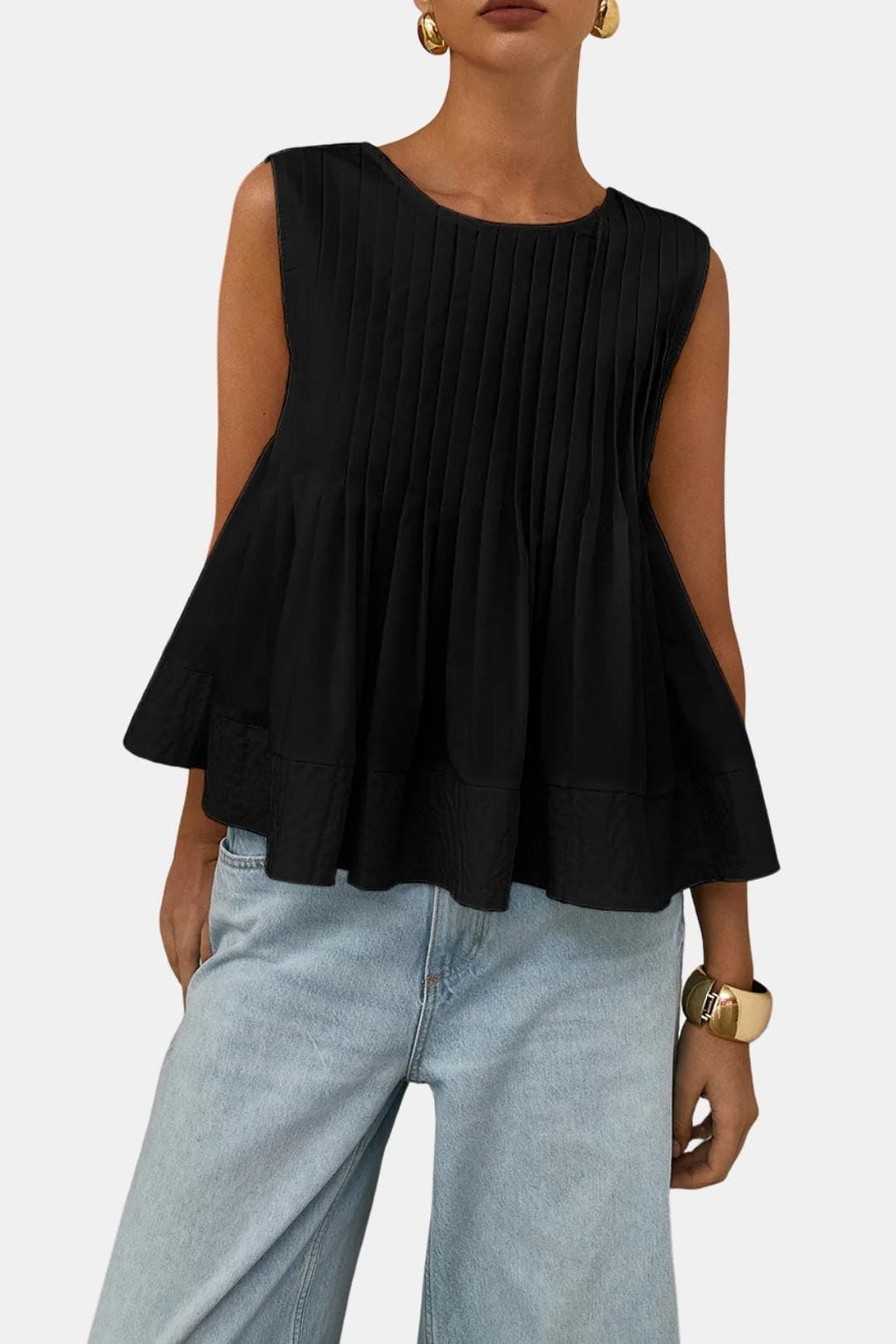Elodia – Pleated Peplum Sleeveless Blouse