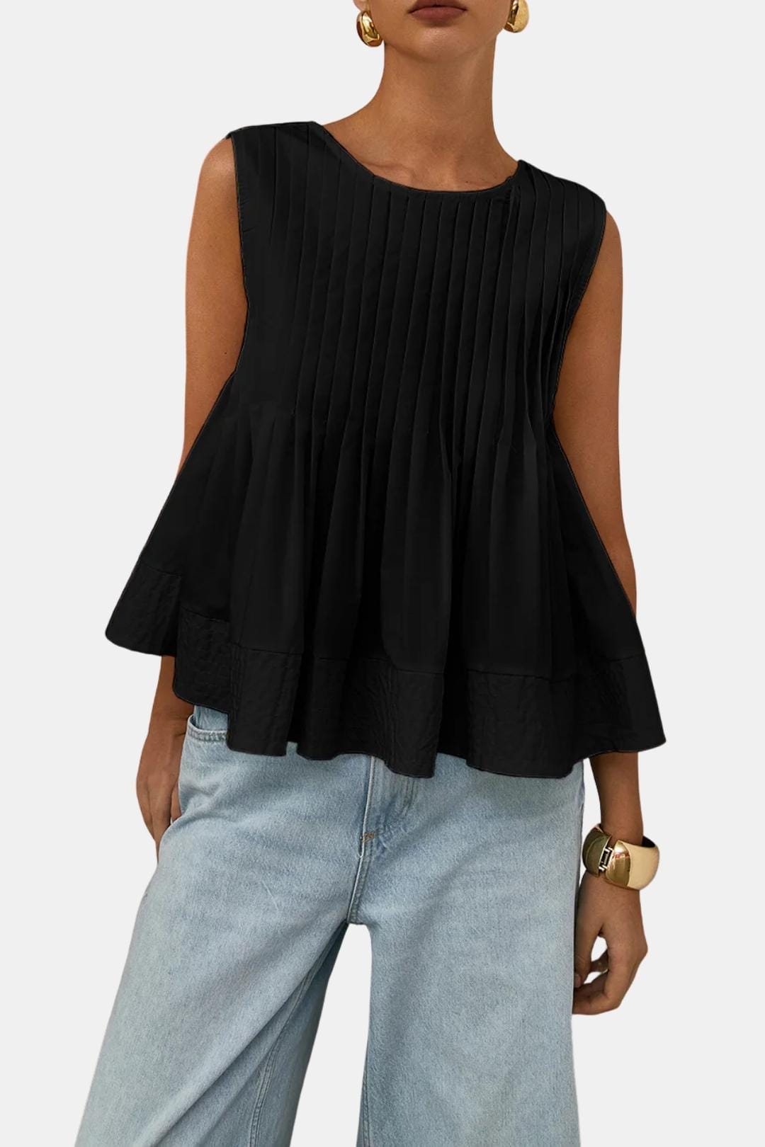 Elodia – Pleated Peplum Sleeveless Blouse