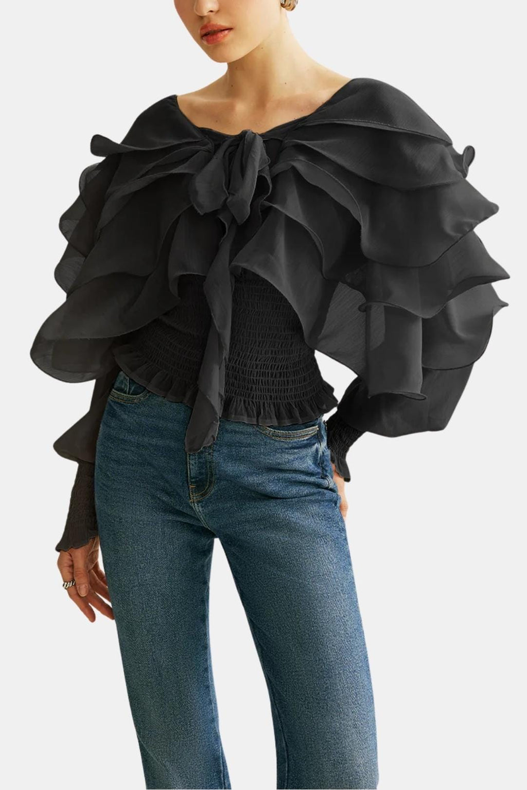Elvessa – Semi-Sheer Ruffle Backless Top