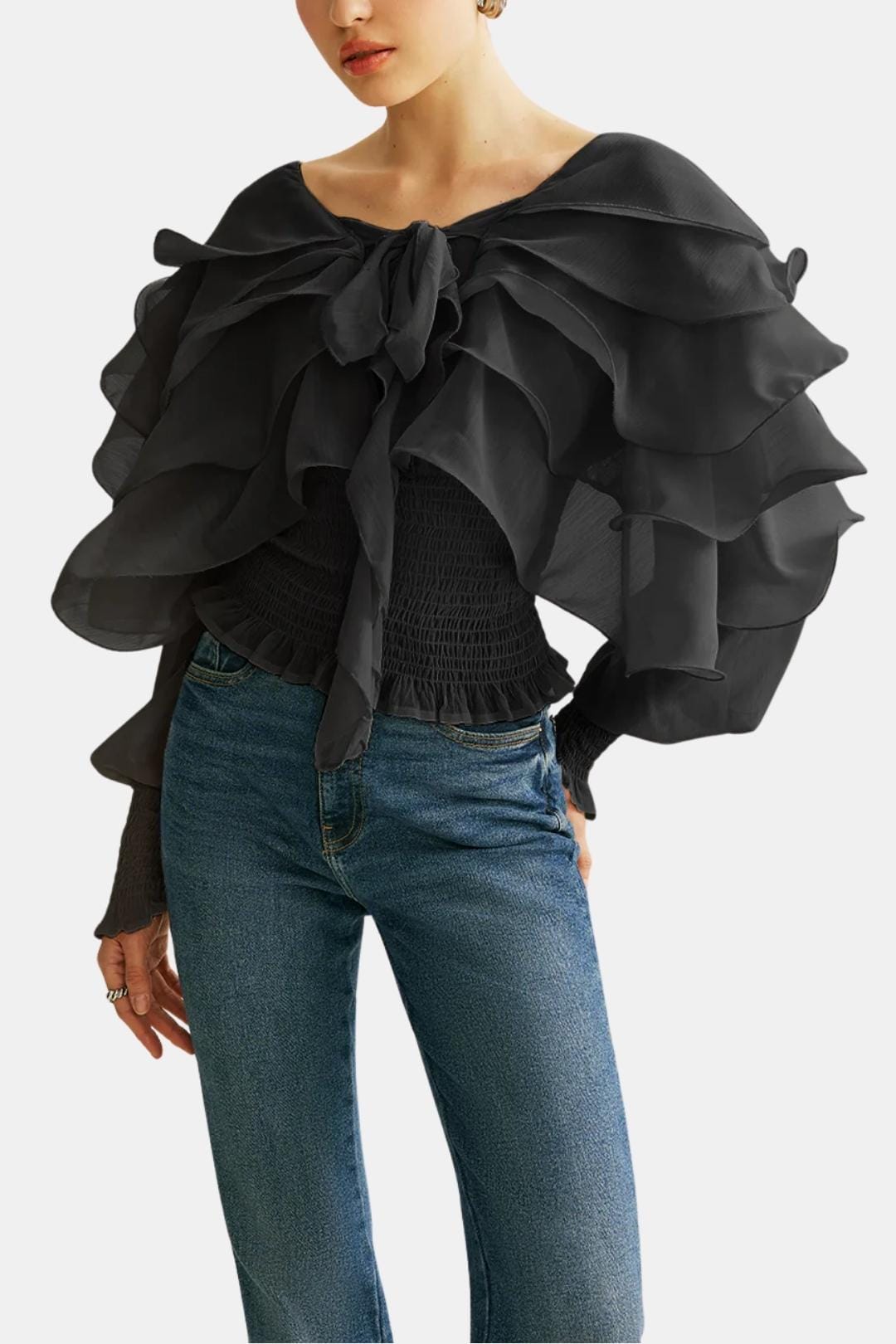 Elvessa – Semi-Sheer Ruffle Backless Top