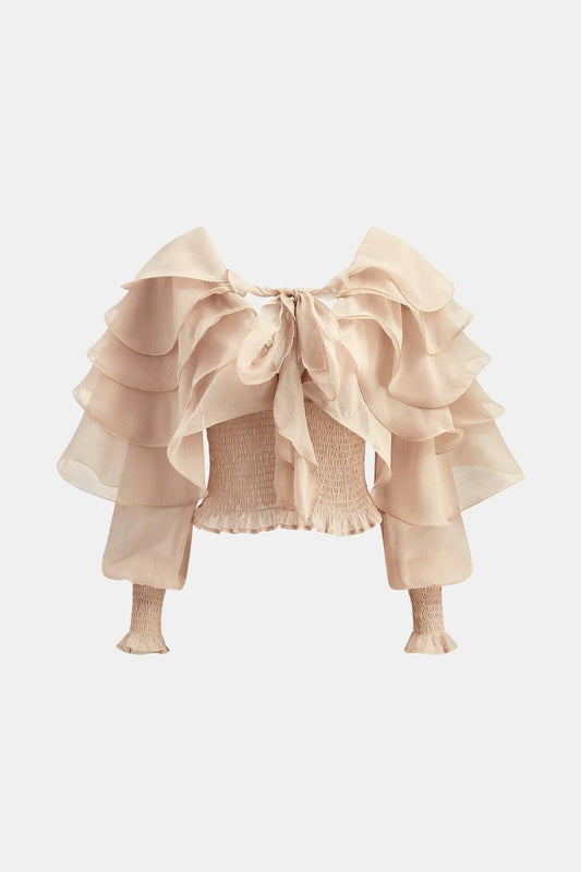 Elvessa – Semi-Sheer Ruffle Backless Top