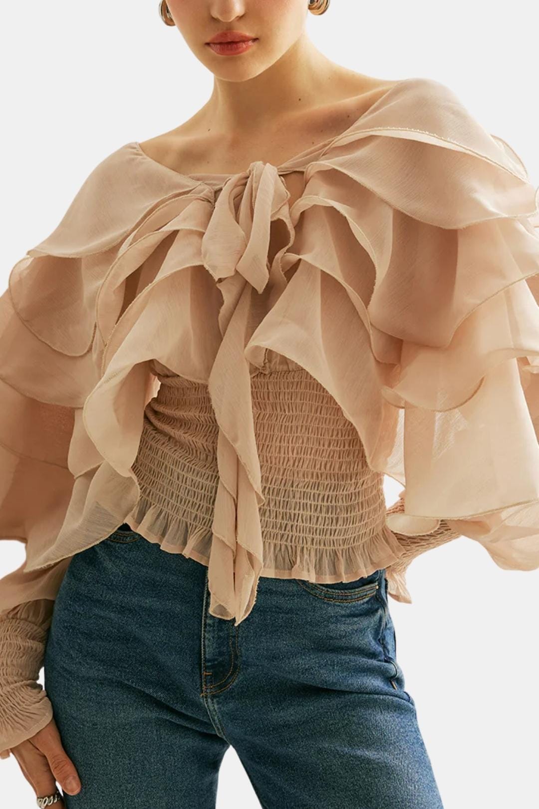 Elvessa – Semi-Sheer Ruffle Backless Top