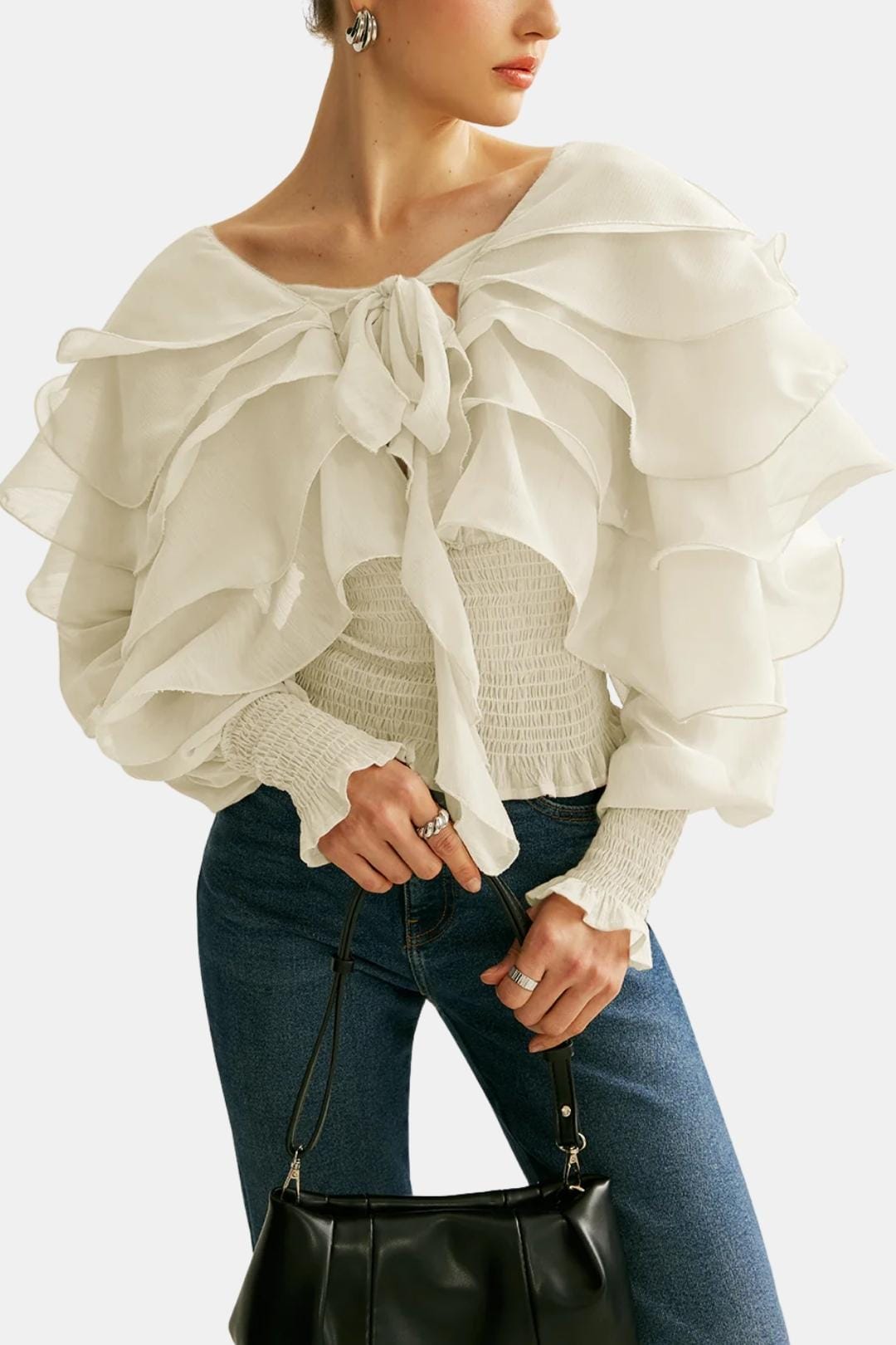 Elvessa – Semi-Sheer Ruffle Backless Top