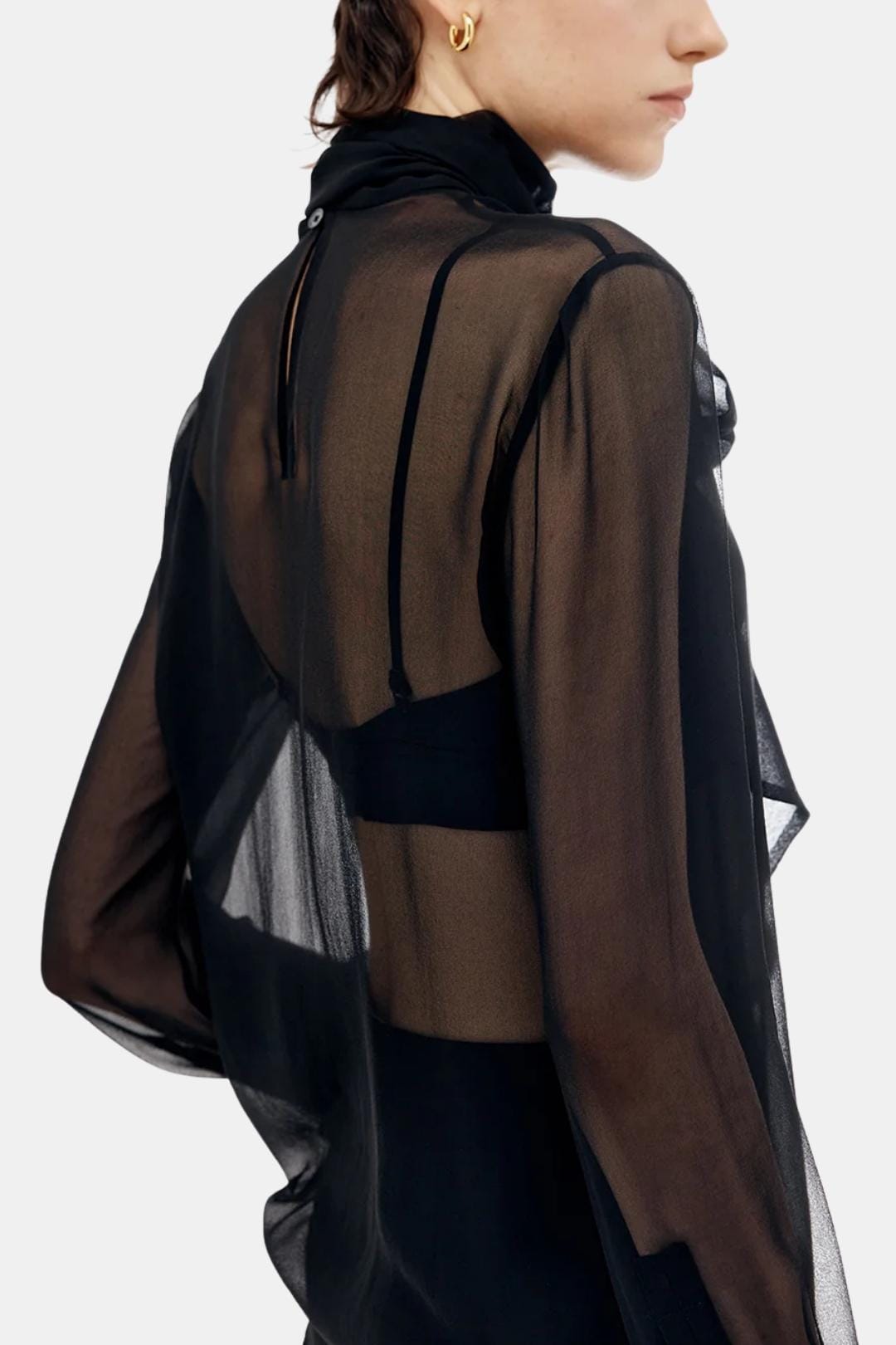 Kalyra – Sheer Bow Chiffon Blouse in Black