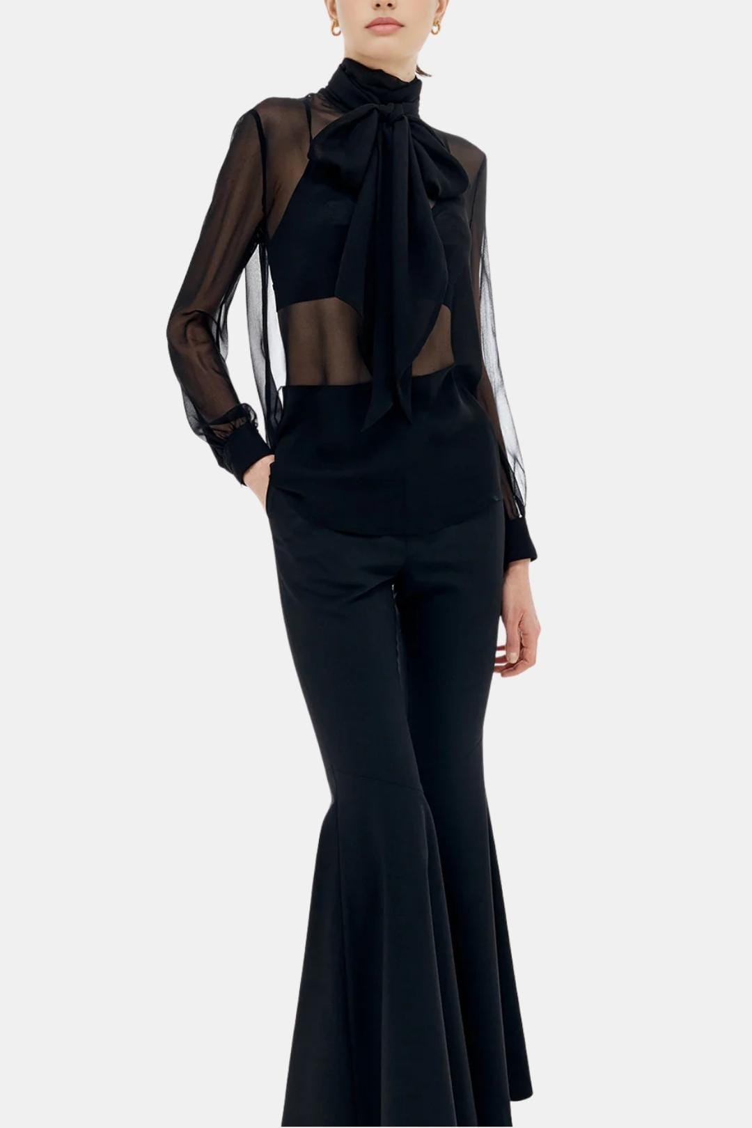 Kalyra – Sheer Bow Chiffon Blouse in Black