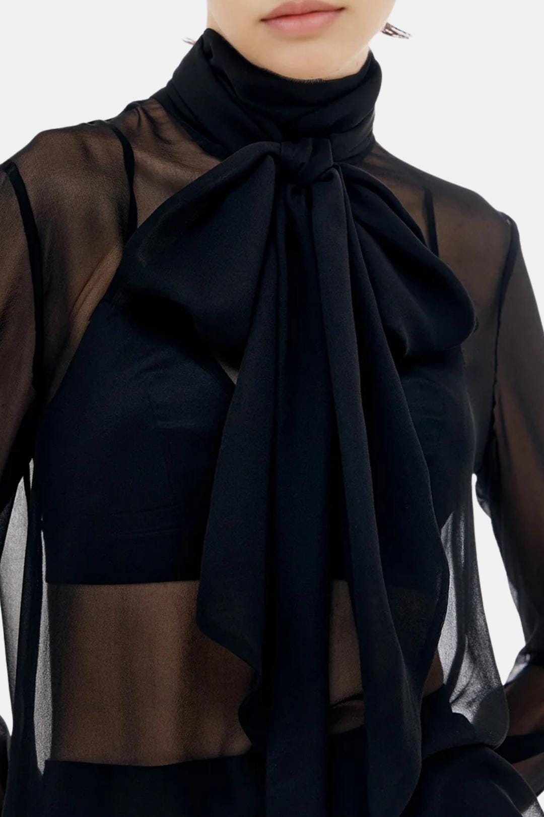 Kalyra – Sheer Bow Chiffon Blouse in Black