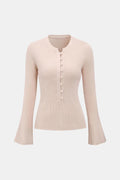 Katina – Ribbed Round Neck Button Knit Top