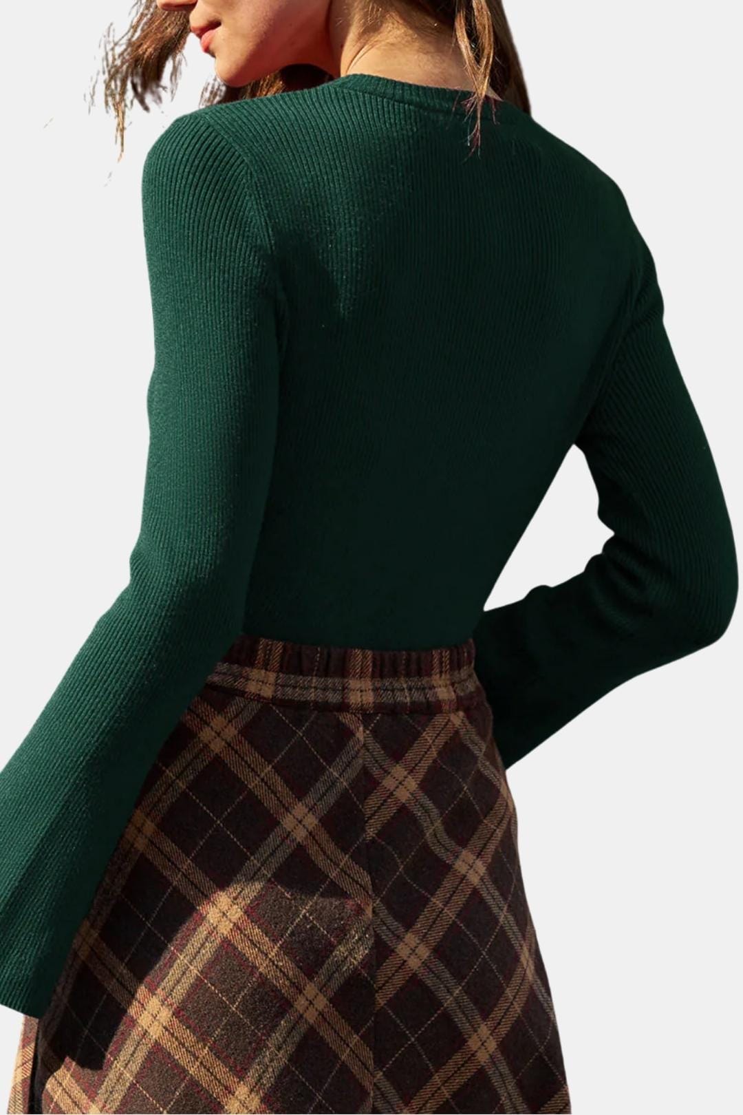 Katina – Ribbed Round Neck Button Knit Top