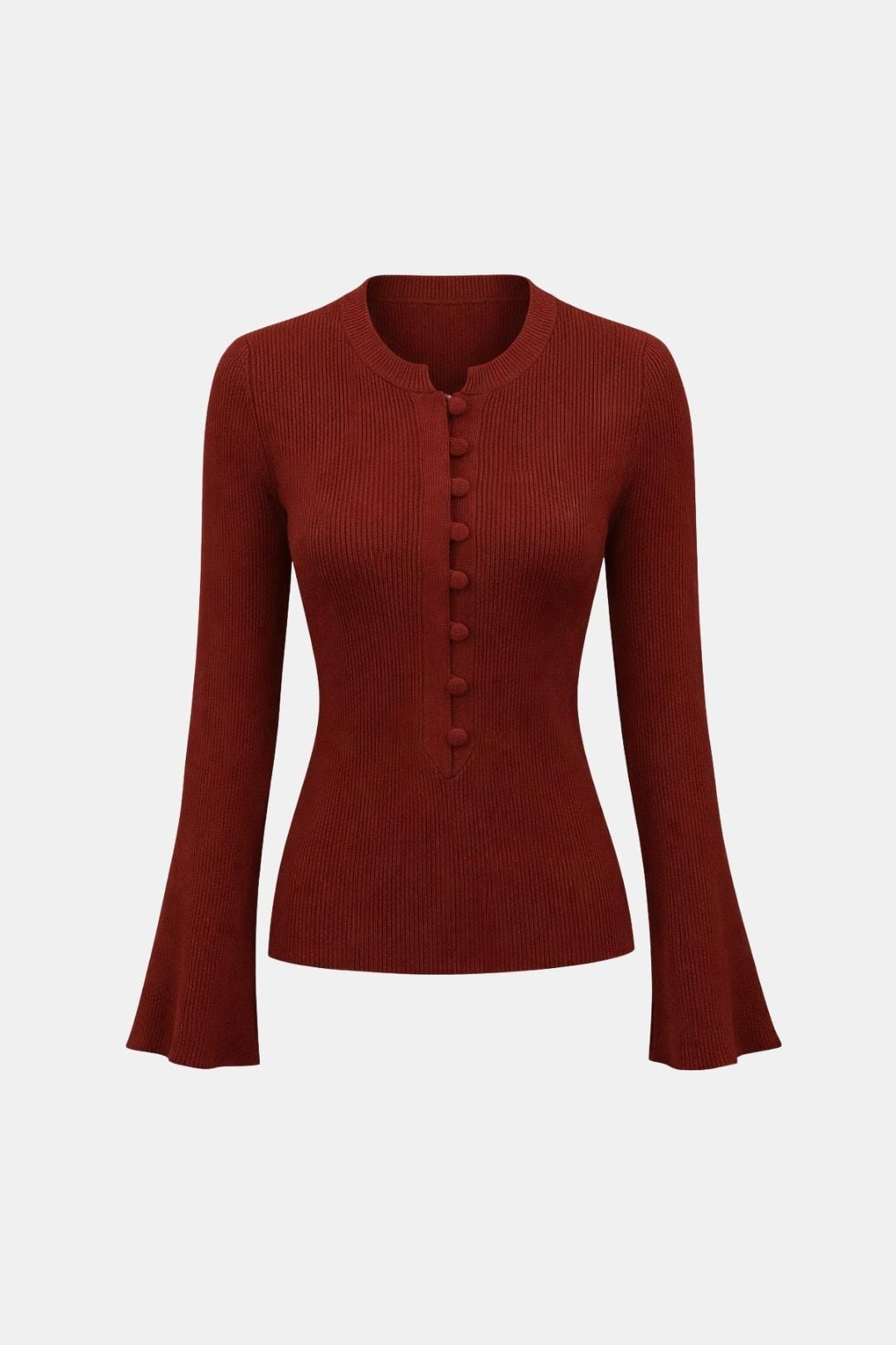 Katina – Ribbed Round Neck Button Knit Top