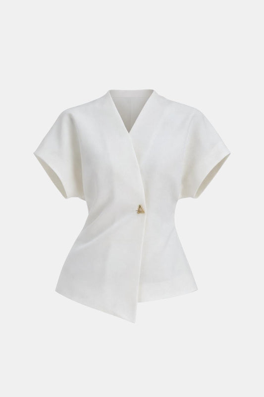 Lucena – Structured V-Neck Button Blouse