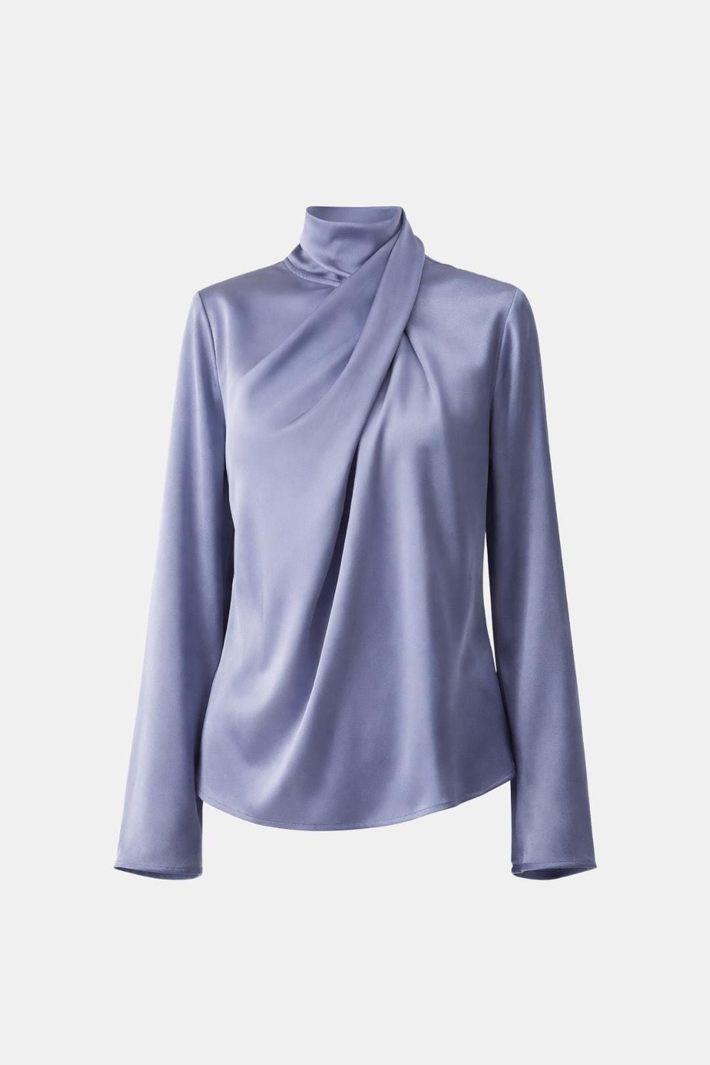 Lysara – Asymmetric Pleated Satin Blouse in Grey