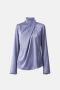 Lysara – Asymmetric Pleated Satin Blouse in Grey