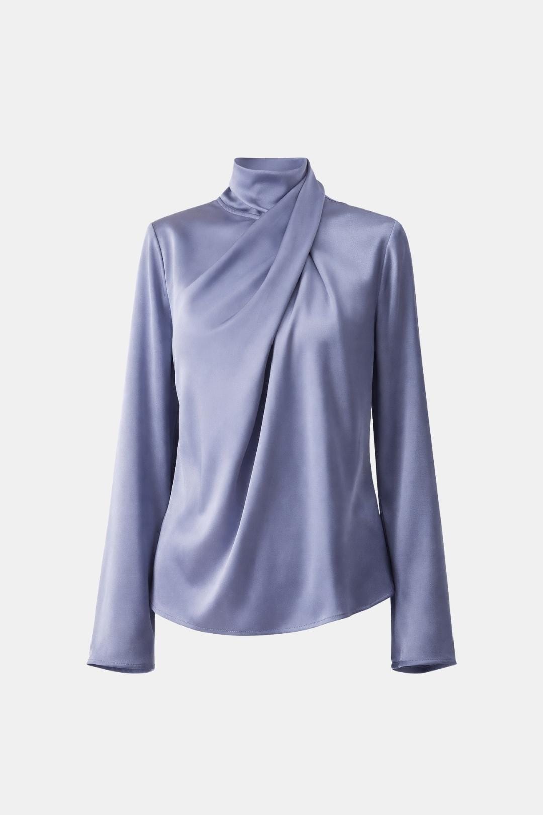 Lysara – Asymmetric Pleated Satin Blouse in Grey