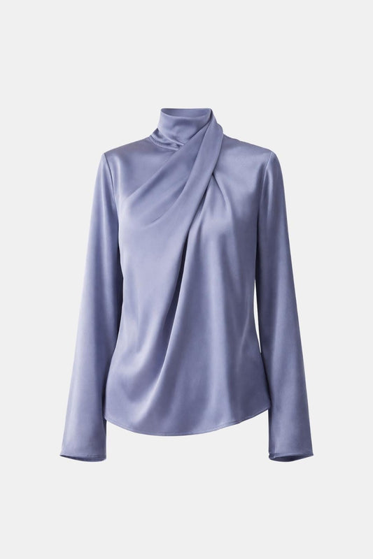 Lysara – Asymmetric Pleated Satin Blouse in Grey