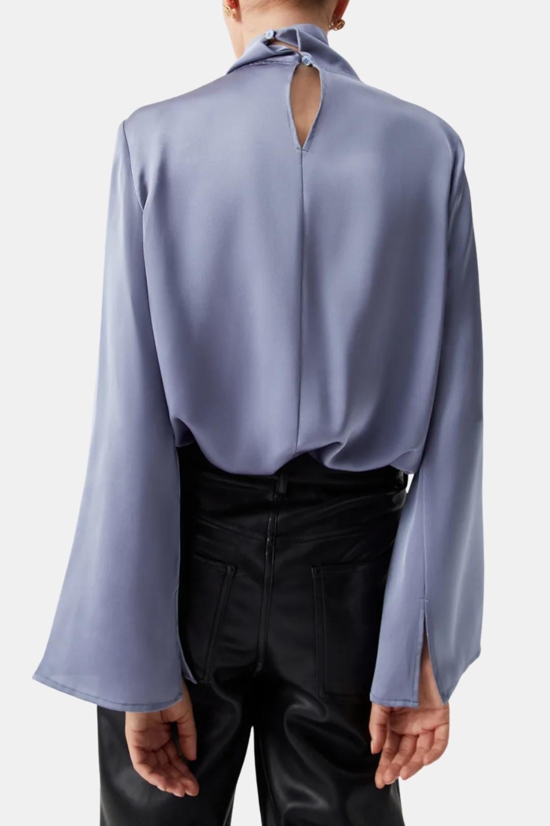 Lysara – Asymmetric Pleated Satin Blouse in Grey