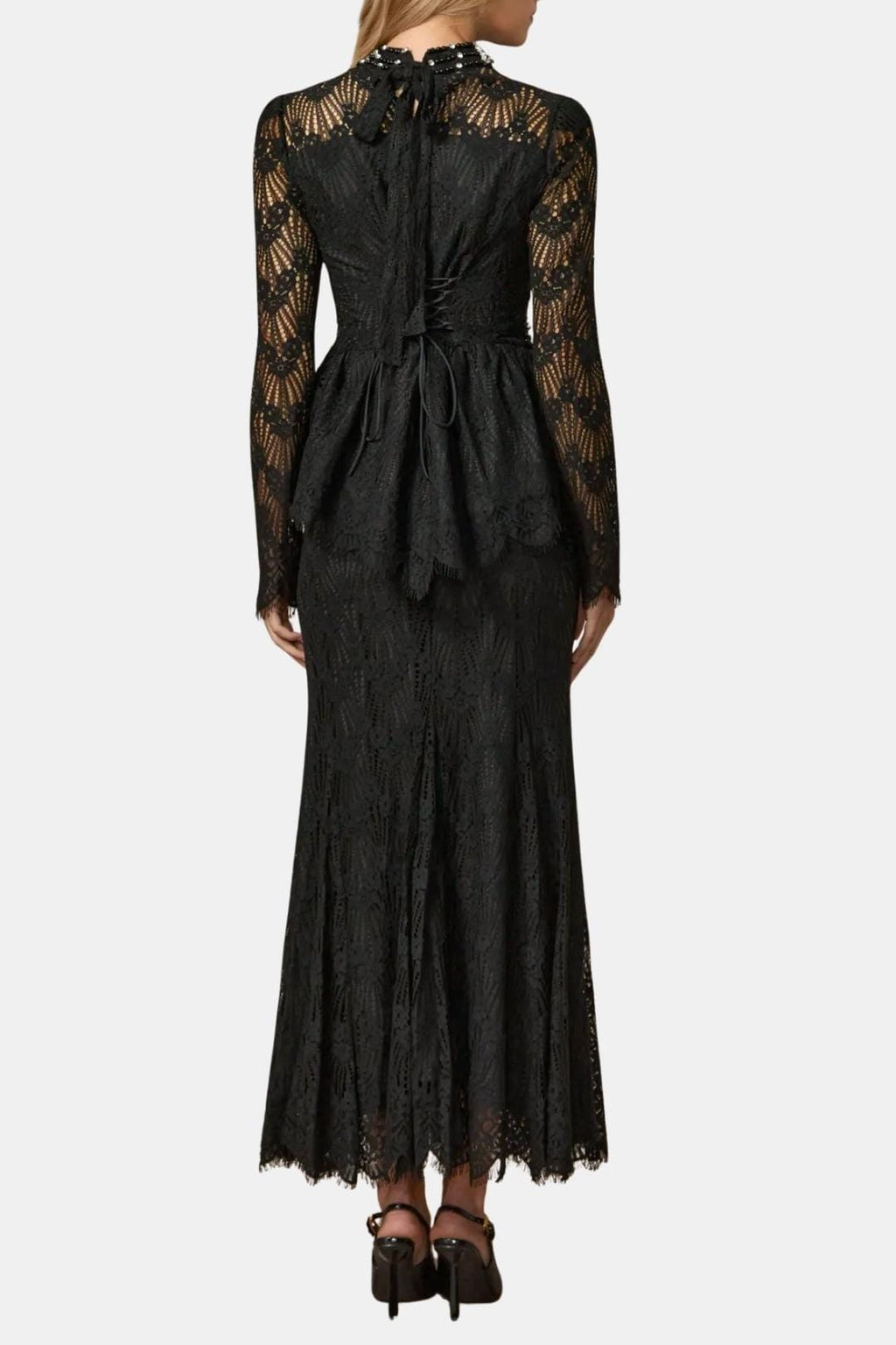 Margo – Beaded Lace Top & Mermaid Evening Skirt Set in Black