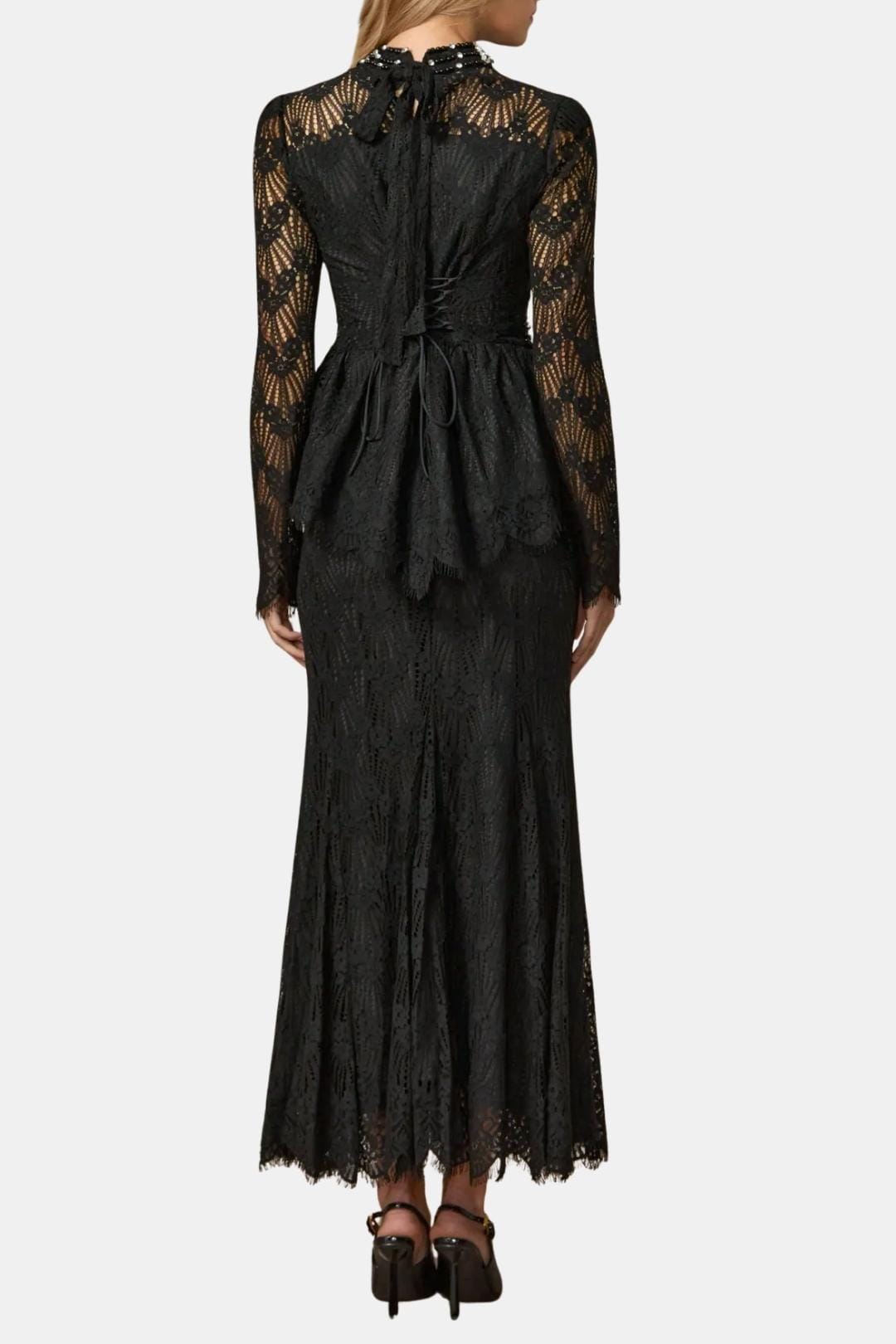 Margo – Beaded Lace Top & Mermaid Evening Skirt Set in Black