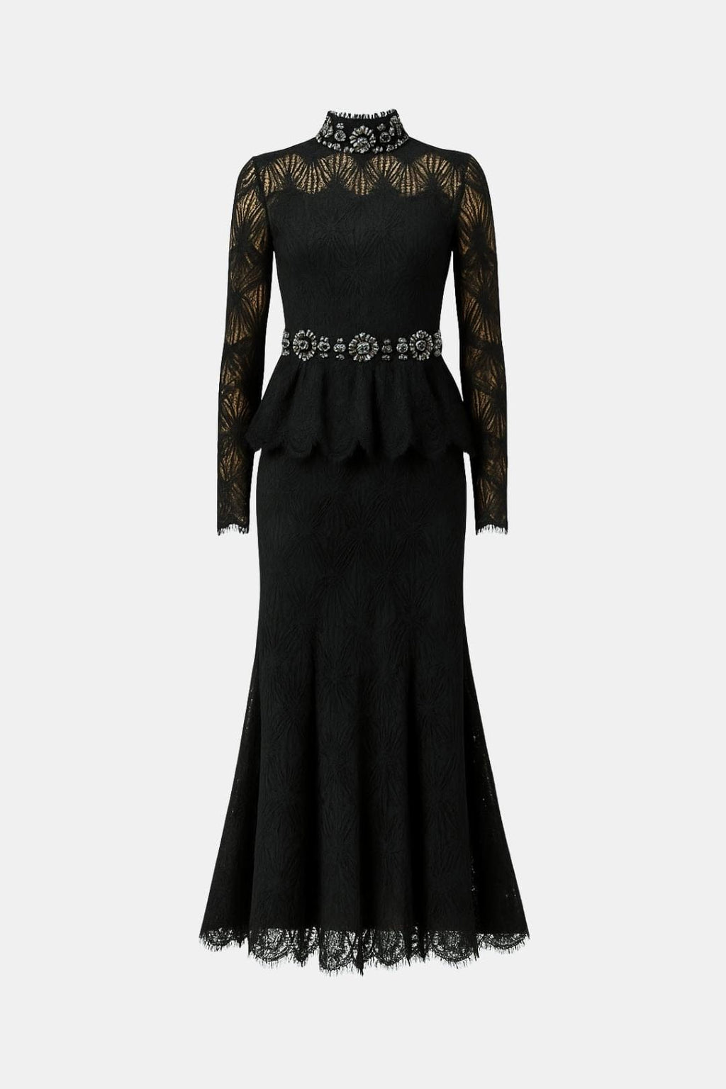 Margo – Beaded Lace Top & Mermaid Evening Skirt Set in Black