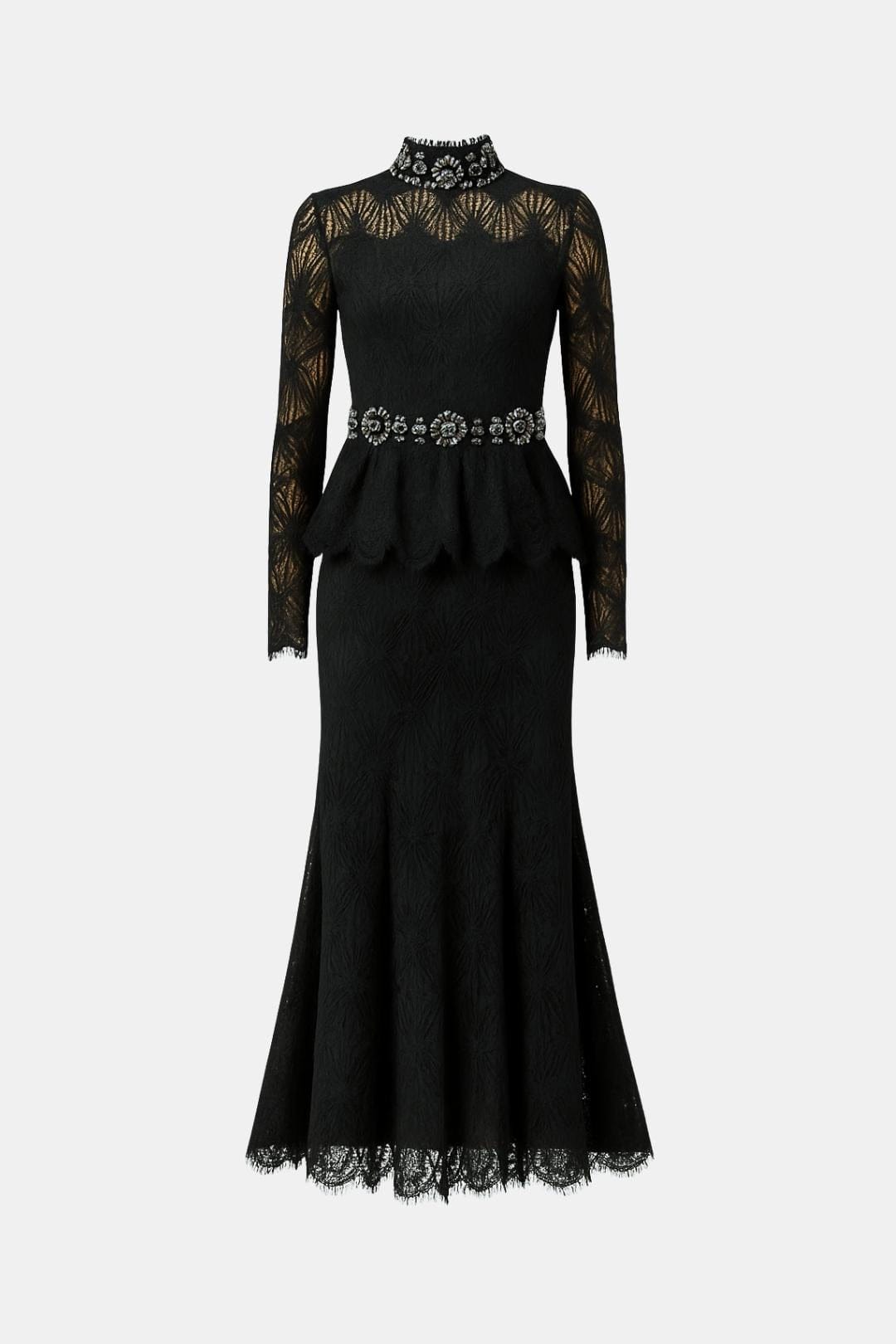 Margo – Beaded Lace Top & Mermaid Evening Skirt Set in Black