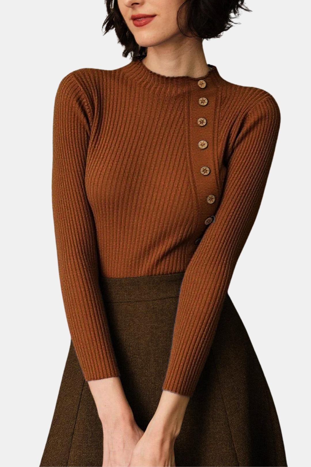 Nyssa – Mock Neck Ribbed Knit Top