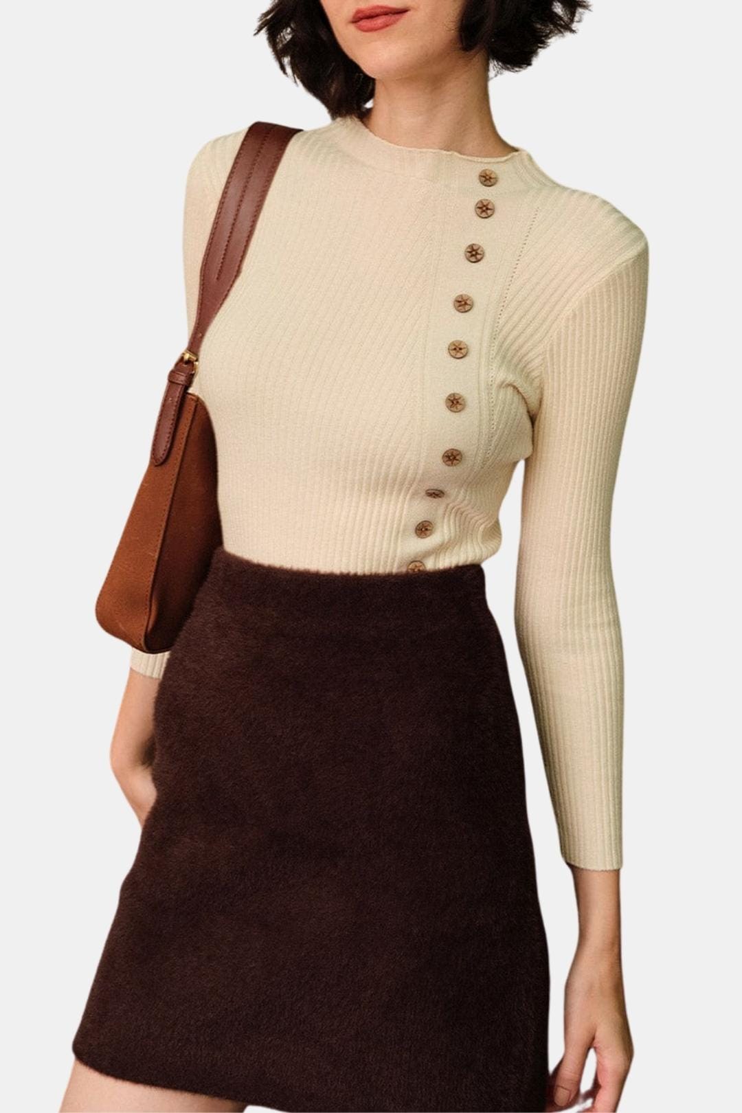 Nyssa – Mock Neck Ribbed Knit Top