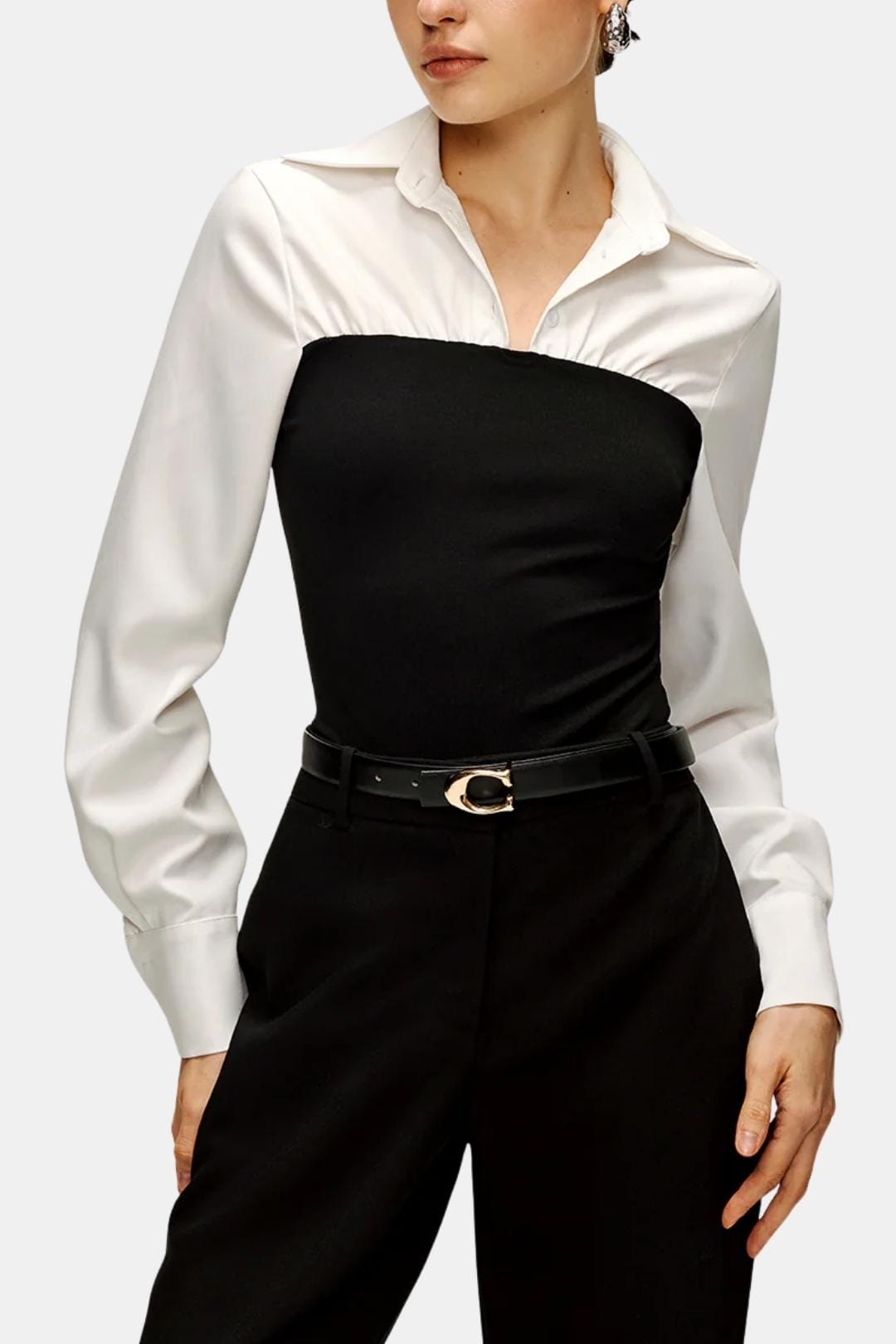 Serava – Two Tone Panel Polo Shirt in Black & White
