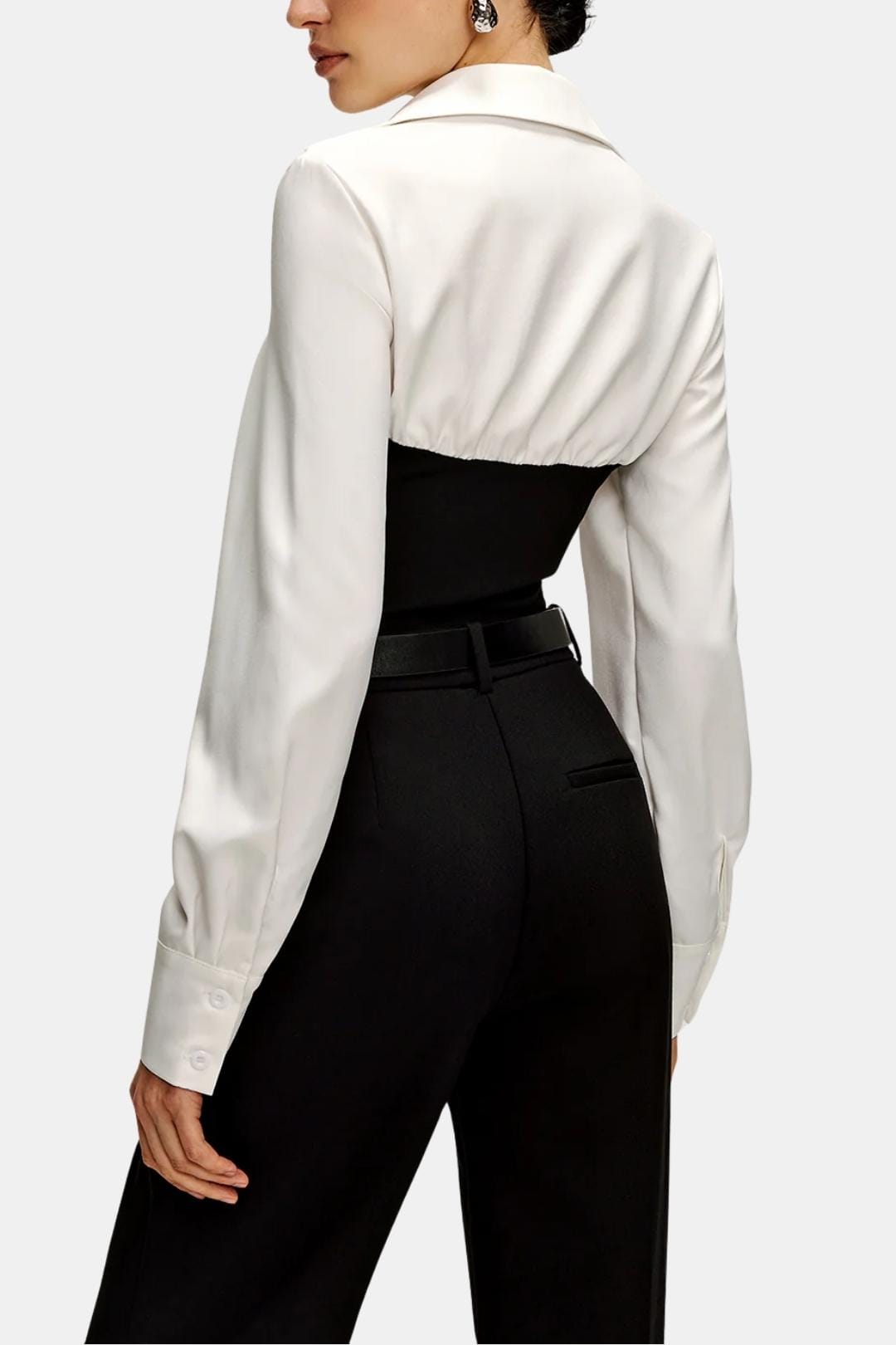 Serava – Two Tone Panel Polo Shirt in Black & White