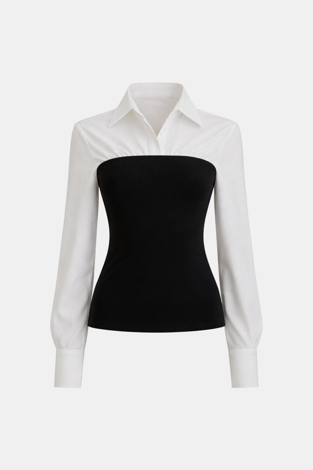 Serava – Two Tone Panel Polo Shirt in Black & White