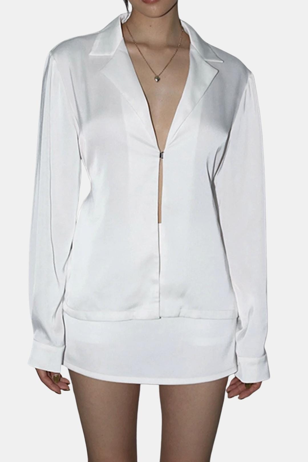 Valetta – Satin Tie-Back Oversized Shirt in White