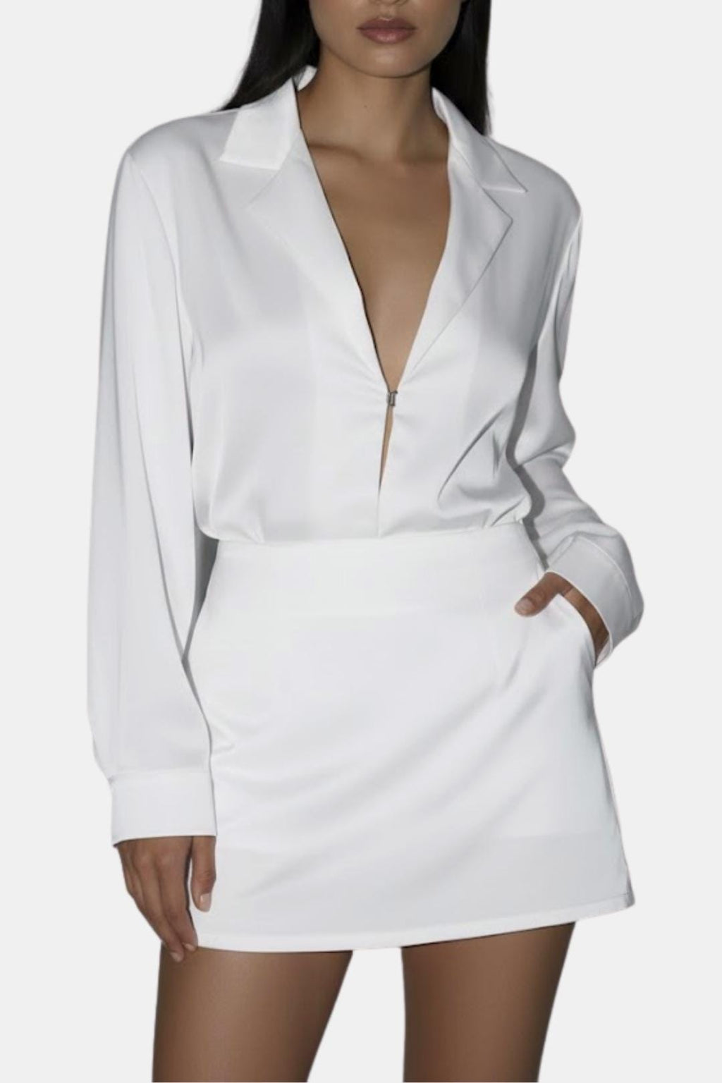 Valetta – Satin Tie-Back Oversized Shirt in White